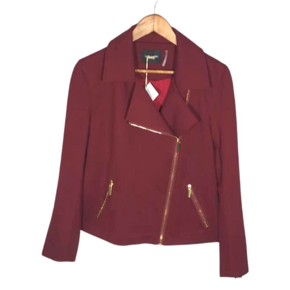 Dolce Cabo Cranberry Red Moto Style Asymmetric Jacket Biker Sz Medium